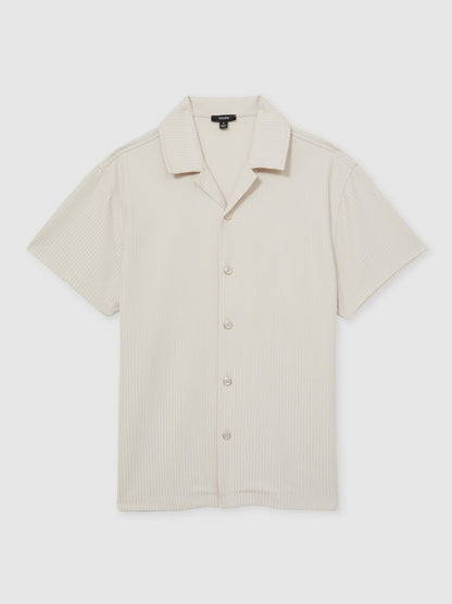 Textured-Knit Cuban-Collar Shirt in Champagne | Reiss Men Popular