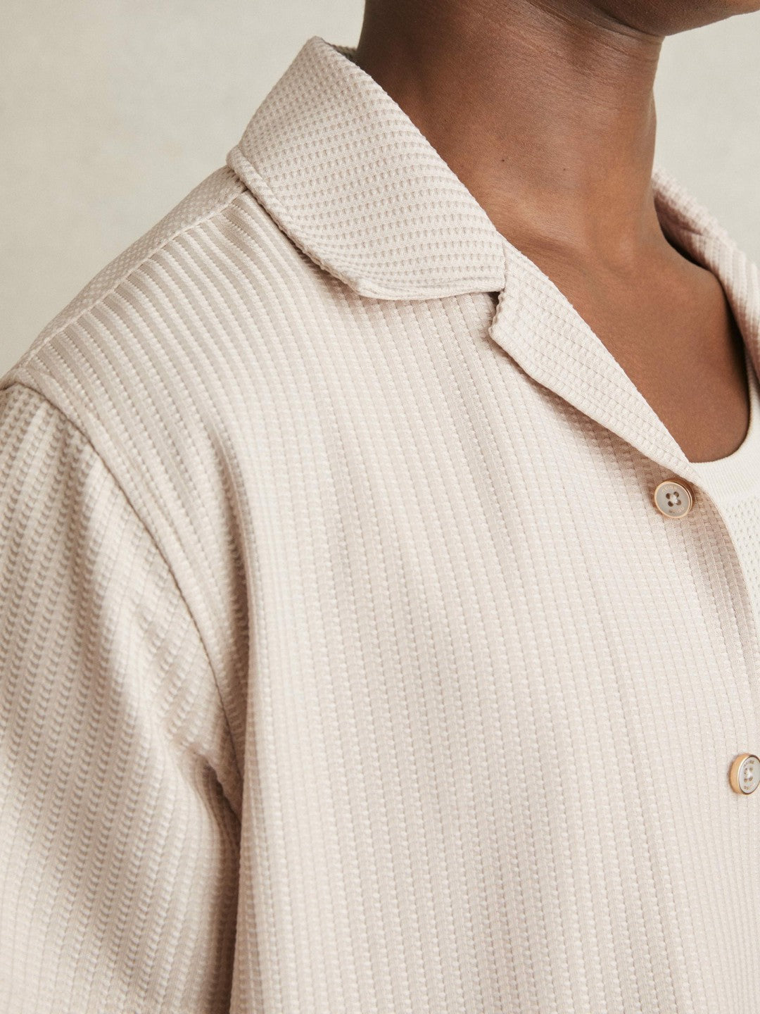 Textured-Knit Cuban-Collar Shirt in Champagne | Reiss Men Popular