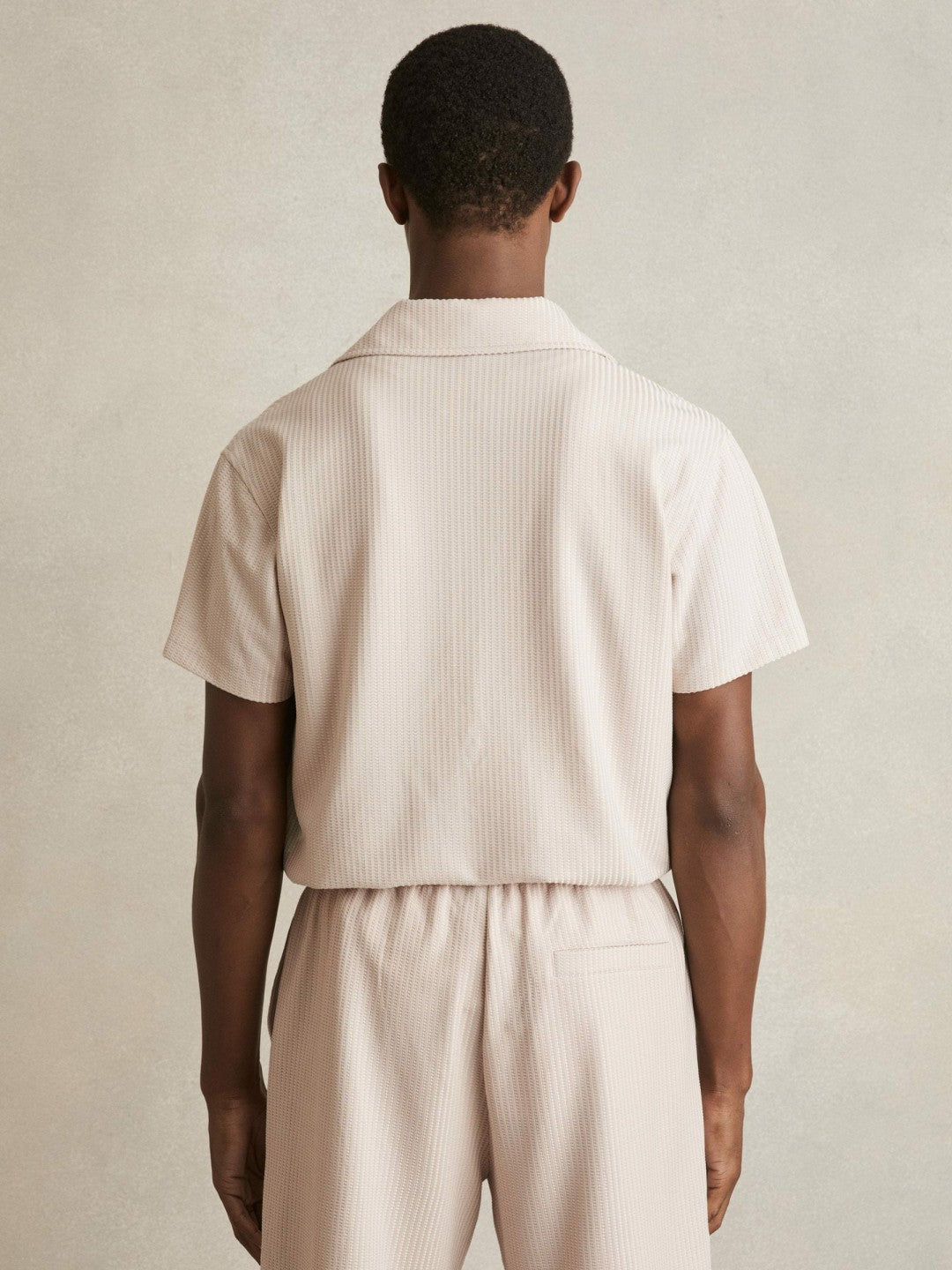 Textured-Knit Cuban-Collar Shirt in Champagne | Reiss Men Popular