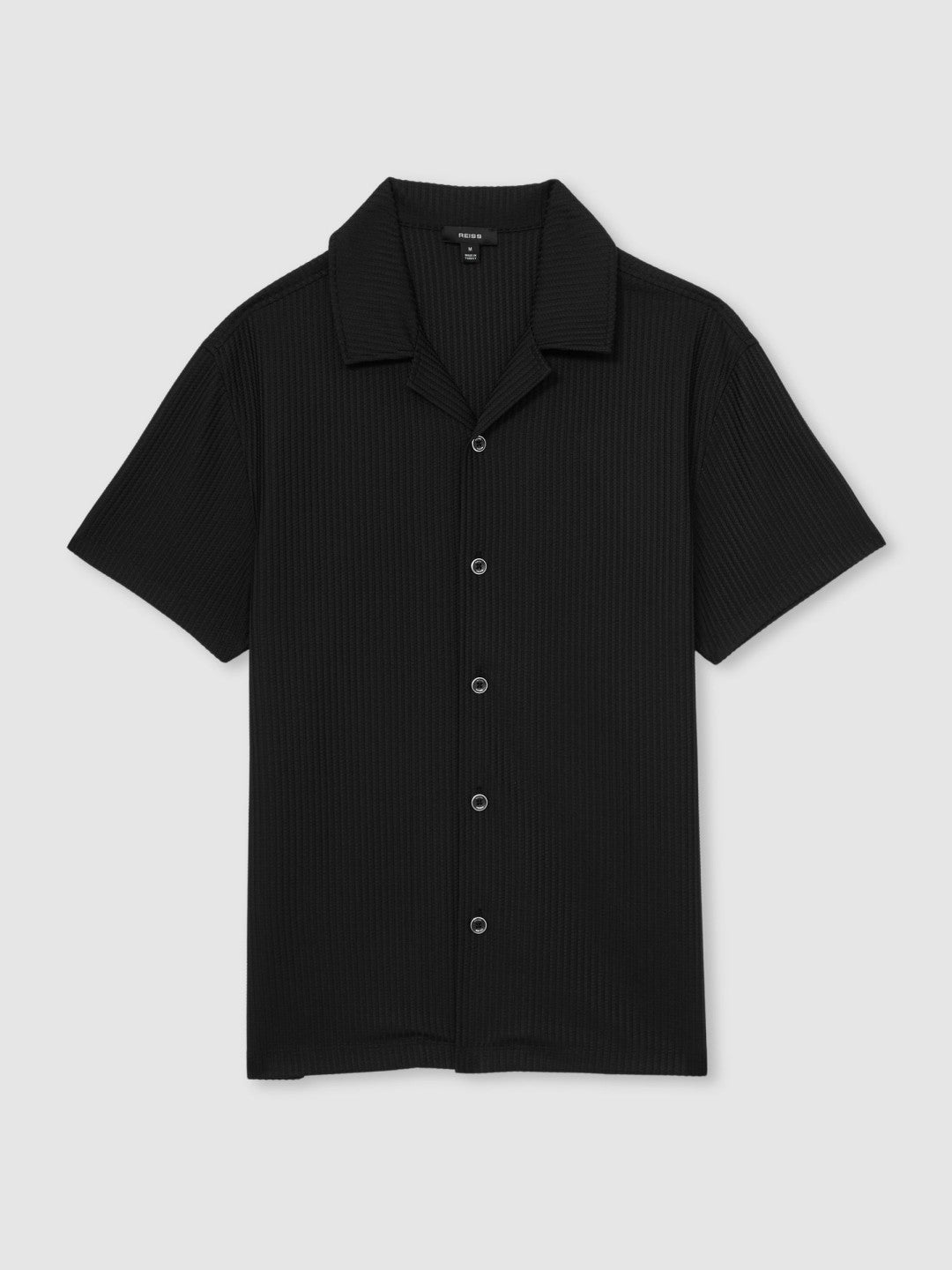 Textured-Knit Cuban-Collar Shirt in Black | Reiss Men New