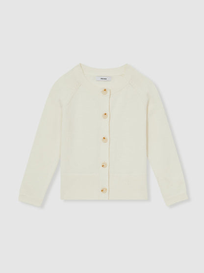 13-14 yrs Cotton Crew-Neck Cardigan in Ivory | Reiss Children & Baby Popular