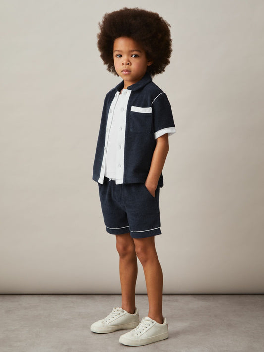 3-9 yrs Velour Colour-Block Shorts in Blue Multi | Reiss Children & Baby Signature