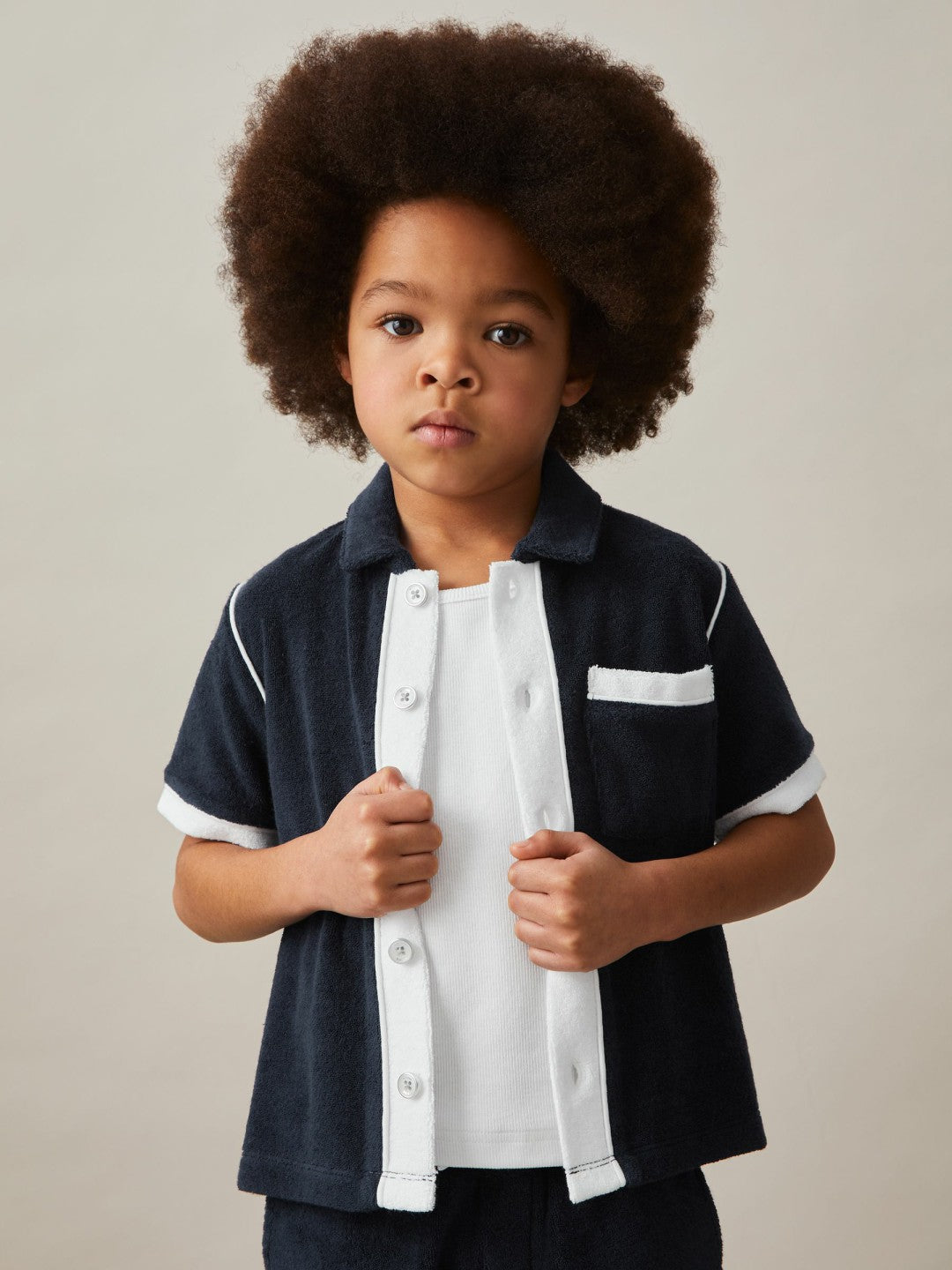 9-13 yrs Velour Colour-Block Shirt in Blue Multi | Reiss Children & Baby Exclusive