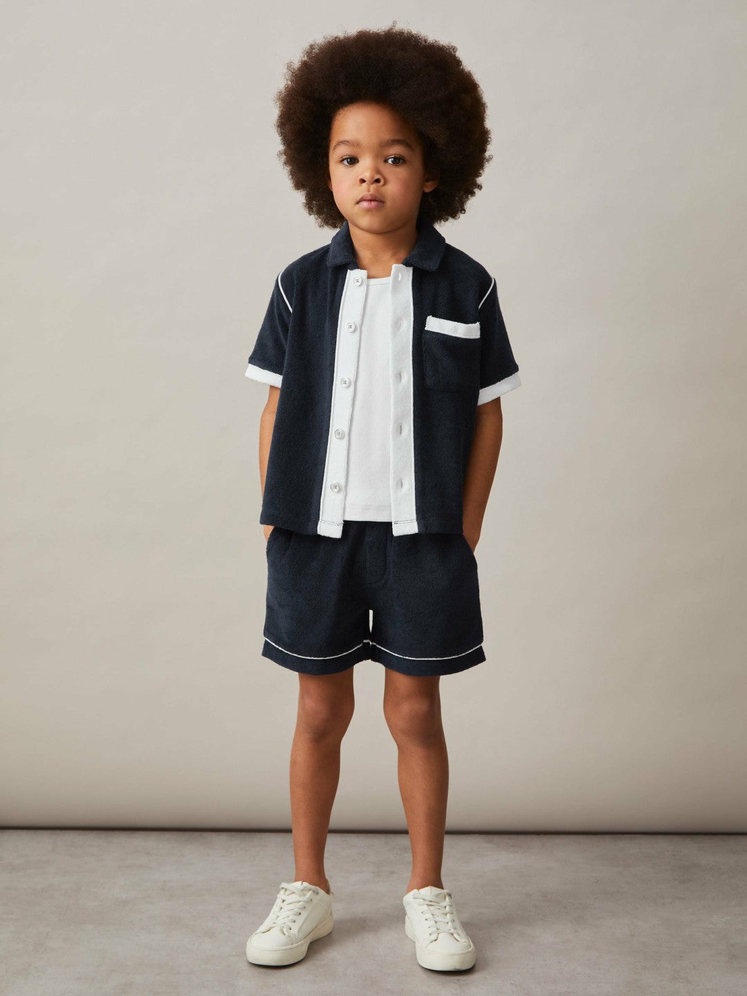 9-13 yrs Velour Colour-Block Shirt in Blue Multi | Reiss Children & Baby Exclusive