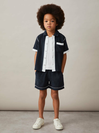 9-13 yrs Velour Colour-Block Shirt in Blue Multi | Reiss Children & Baby Exclusive