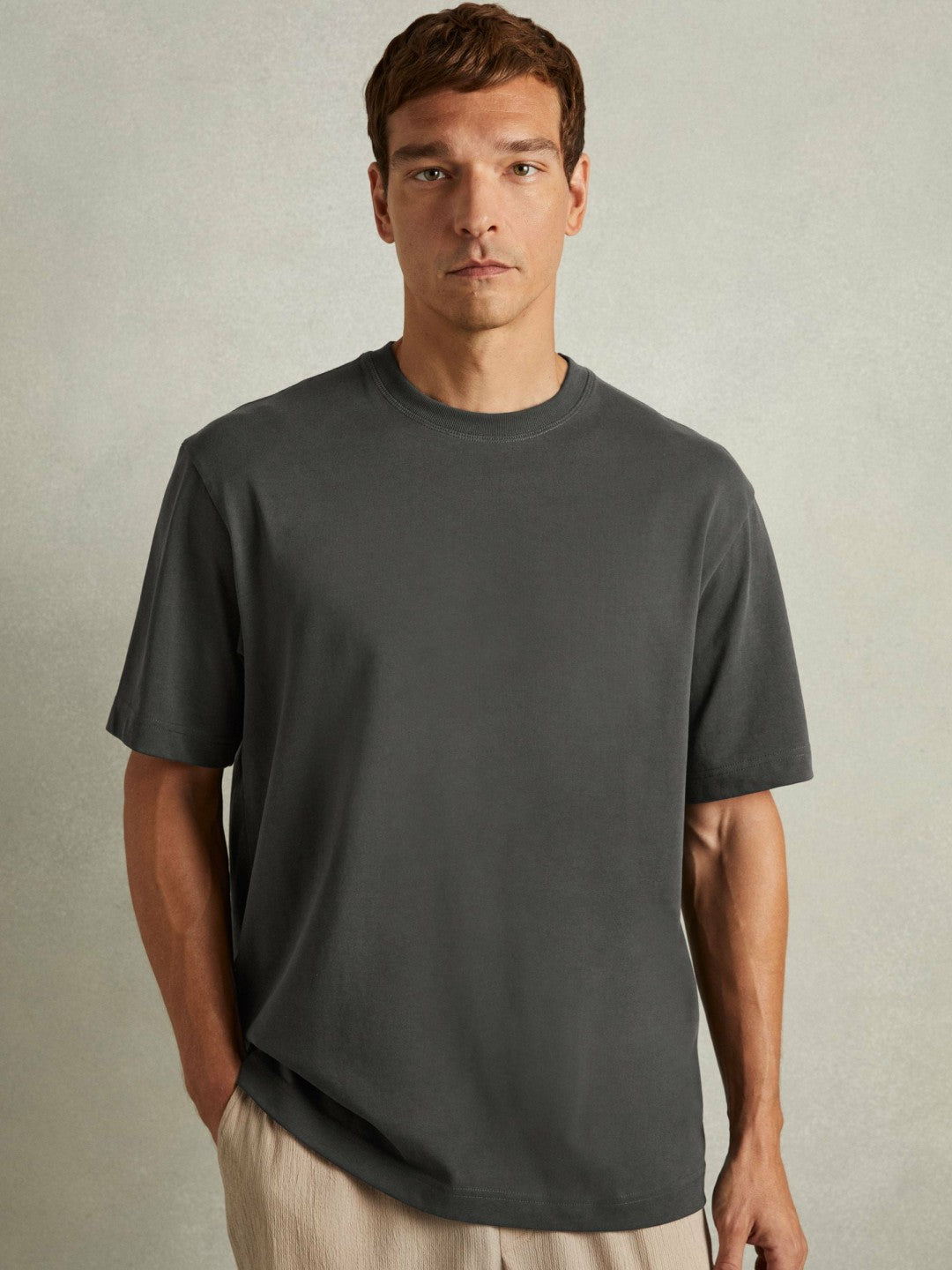 Cotton Garment-Dyed Oversized T-Shirt in Washed Black | Reiss Men Premium