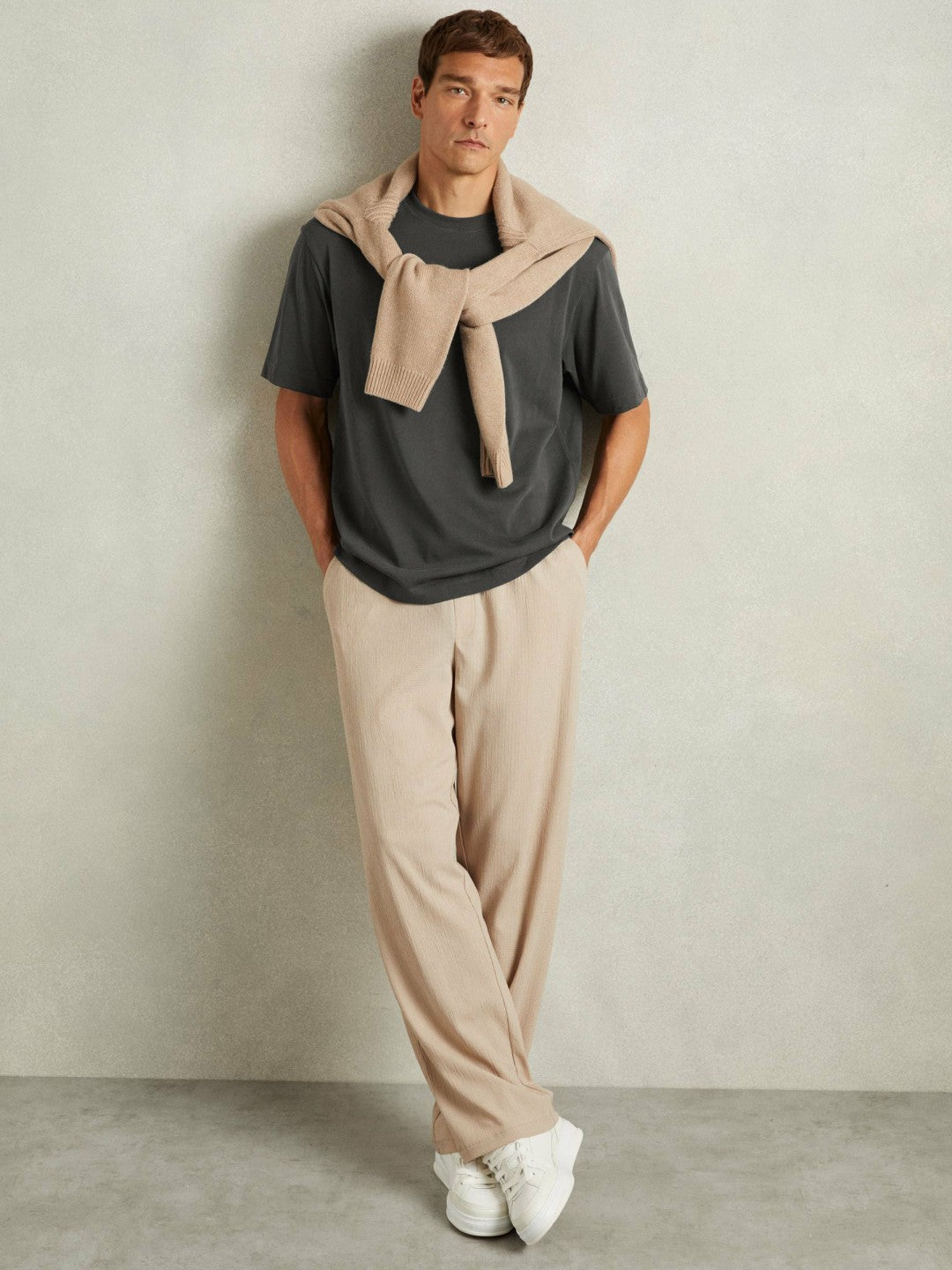 Cotton Garment-Dyed Oversized T-Shirt in Washed Black | Reiss Men Premium