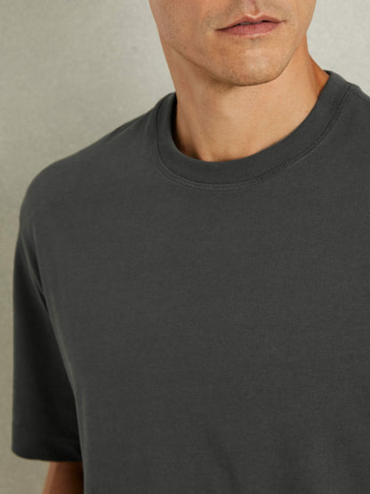 Cotton Garment-Dyed Oversized T-Shirt in Washed Black | Reiss Men Premium