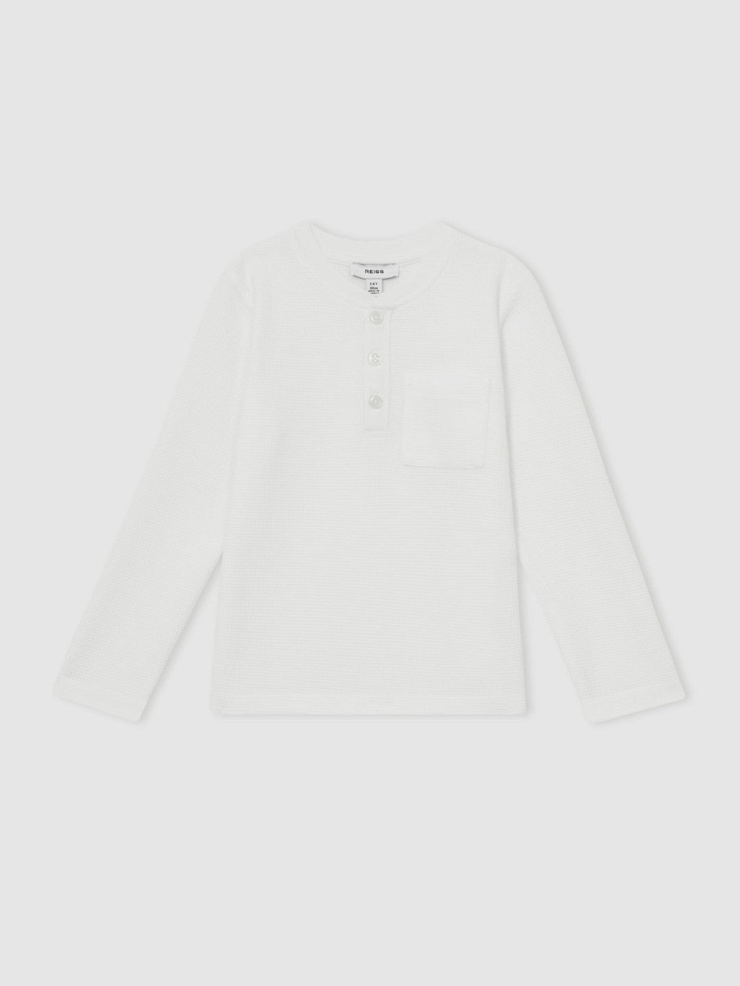9-13 yrs Cotton-Blend Waffle Henley T-Shirt in White | Reiss Children & Baby Popular