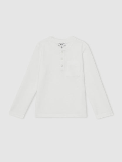9-13 yrs Cotton-Blend Waffle Henley T-Shirt in White | Reiss Children & Baby Popular