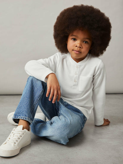 9-13 yrs Cotton-Blend Waffle Henley T-Shirt in White | Reiss Children & Baby Popular