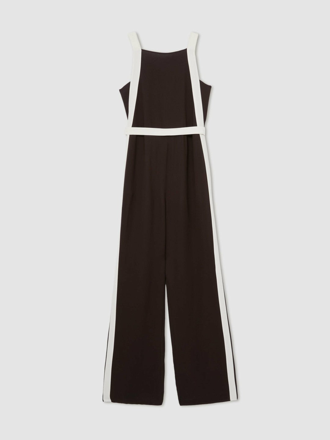 Colourblock Wide Leg Belted Jumpsuit in Chocolate/Cream | Reiss Women Exclusive