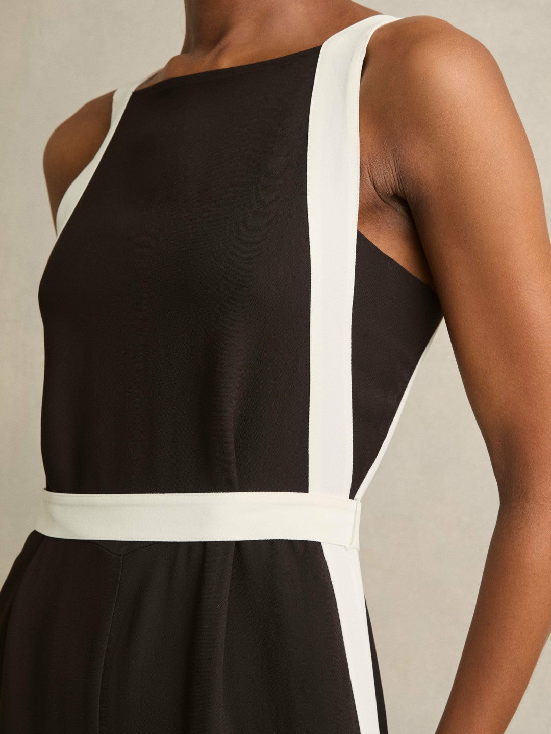 Colourblock Wide Leg Belted Jumpsuit in Chocolate/Cream | Reiss Women Exclusive