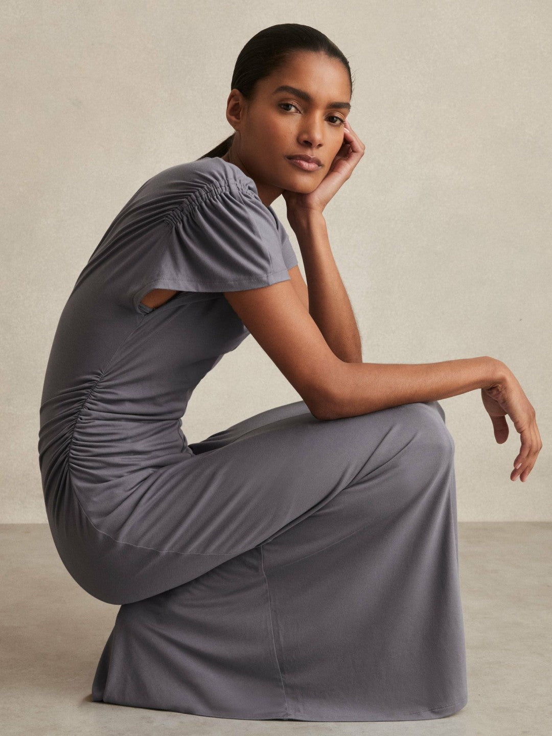 Modal Blend Ruched Jersey Dress in Grey | Reiss Women Best Seller