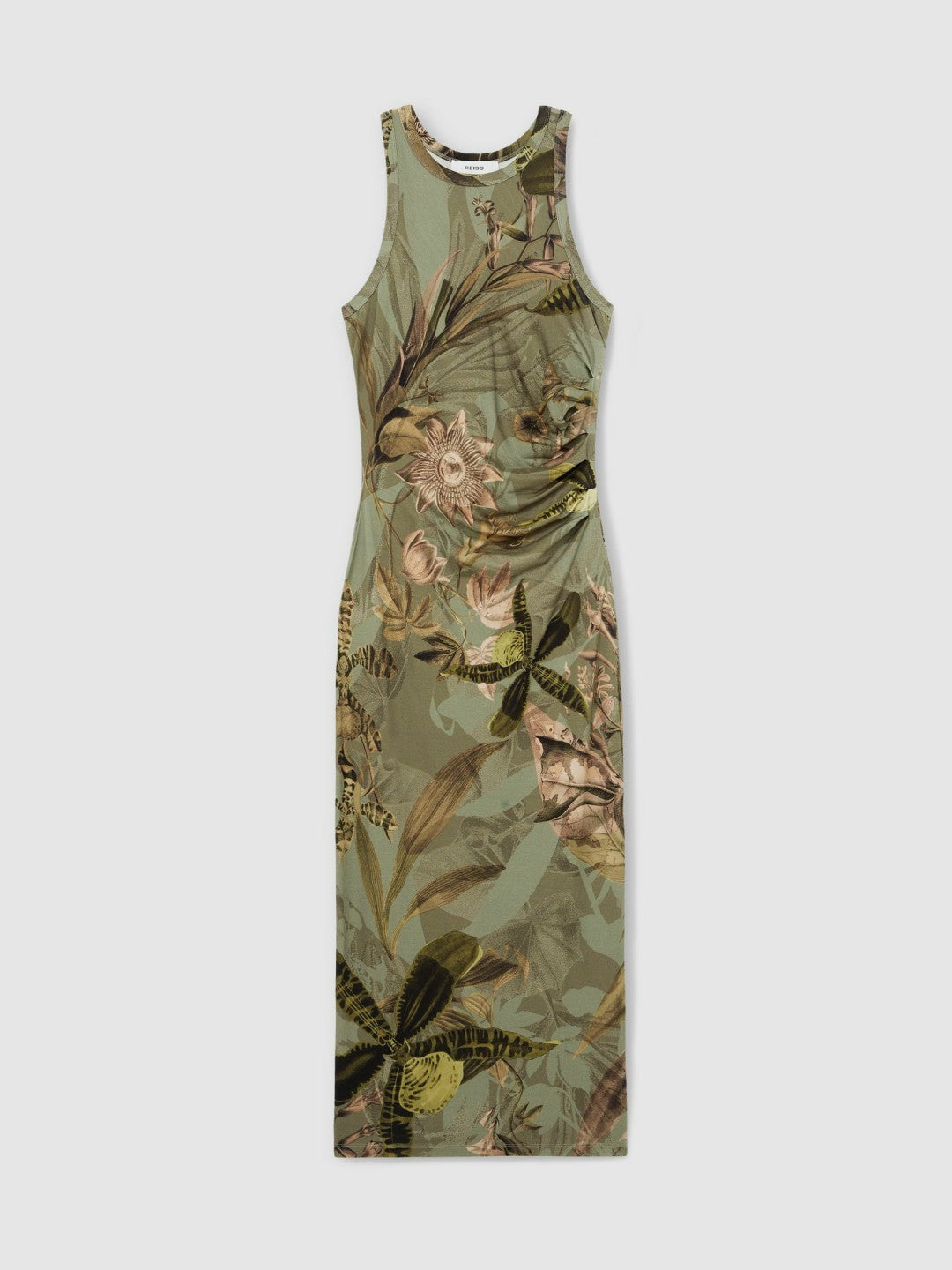 | NYBG Floral Ruched Jersey Dress in Khaki | Reiss Women Trending