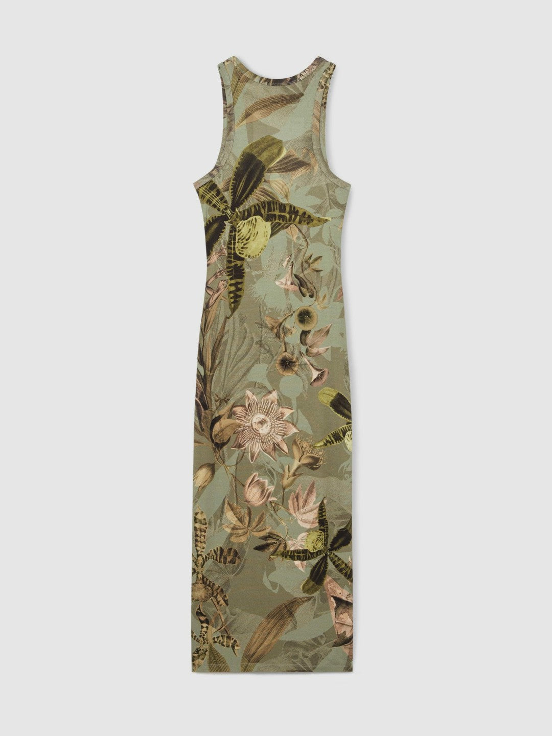 | NYBG Floral Ruched Jersey Dress in Khaki | Reiss Women Trending