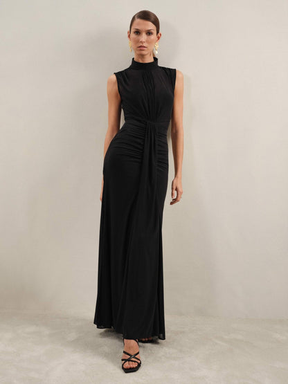 Sheer Ruched Maxi Dress in Black | Reiss Women Exclusive