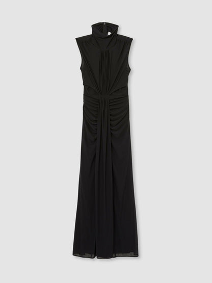 Sheer Ruched Maxi Dress in Black | Reiss Women Exclusive