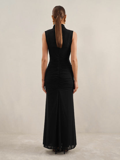 Sheer Ruched Maxi Dress in Black | Reiss Women Exclusive