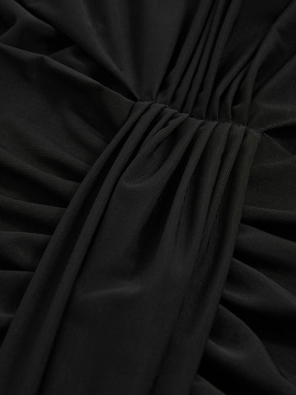 Sheer Ruched Maxi Dress in Black | Reiss Women Exclusive