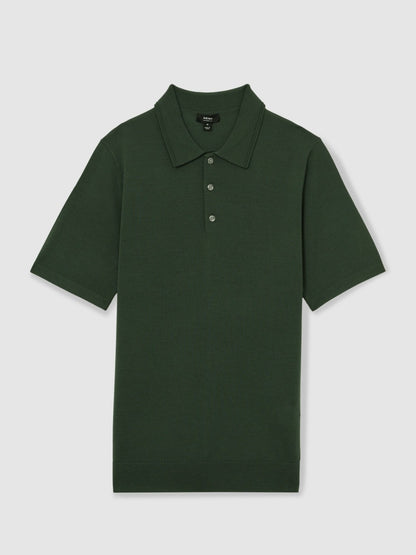 Merino Wool Short-Sleeve Polo Shirt in Kale Green | Reiss Men Signature