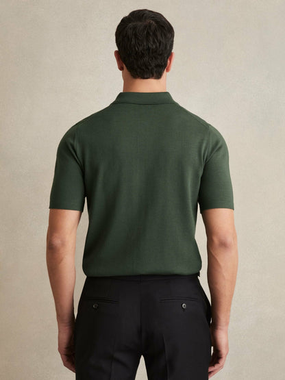 Merino Wool Short-Sleeve Polo Shirt in Kale Green | Reiss Men Signature