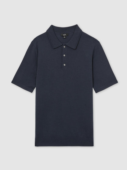 Merino Wool Short-Sleeve Polo Shirt in Midnight Navy | Reiss Men Exclusive