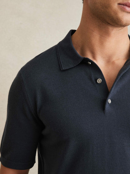 Merino Wool Short-Sleeve Polo Shirt in Midnight Navy | Reiss Men Exclusive