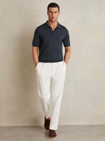 Merino Wool Short-Sleeve Polo Shirt in Midnight Navy | Reiss Men Exclusive