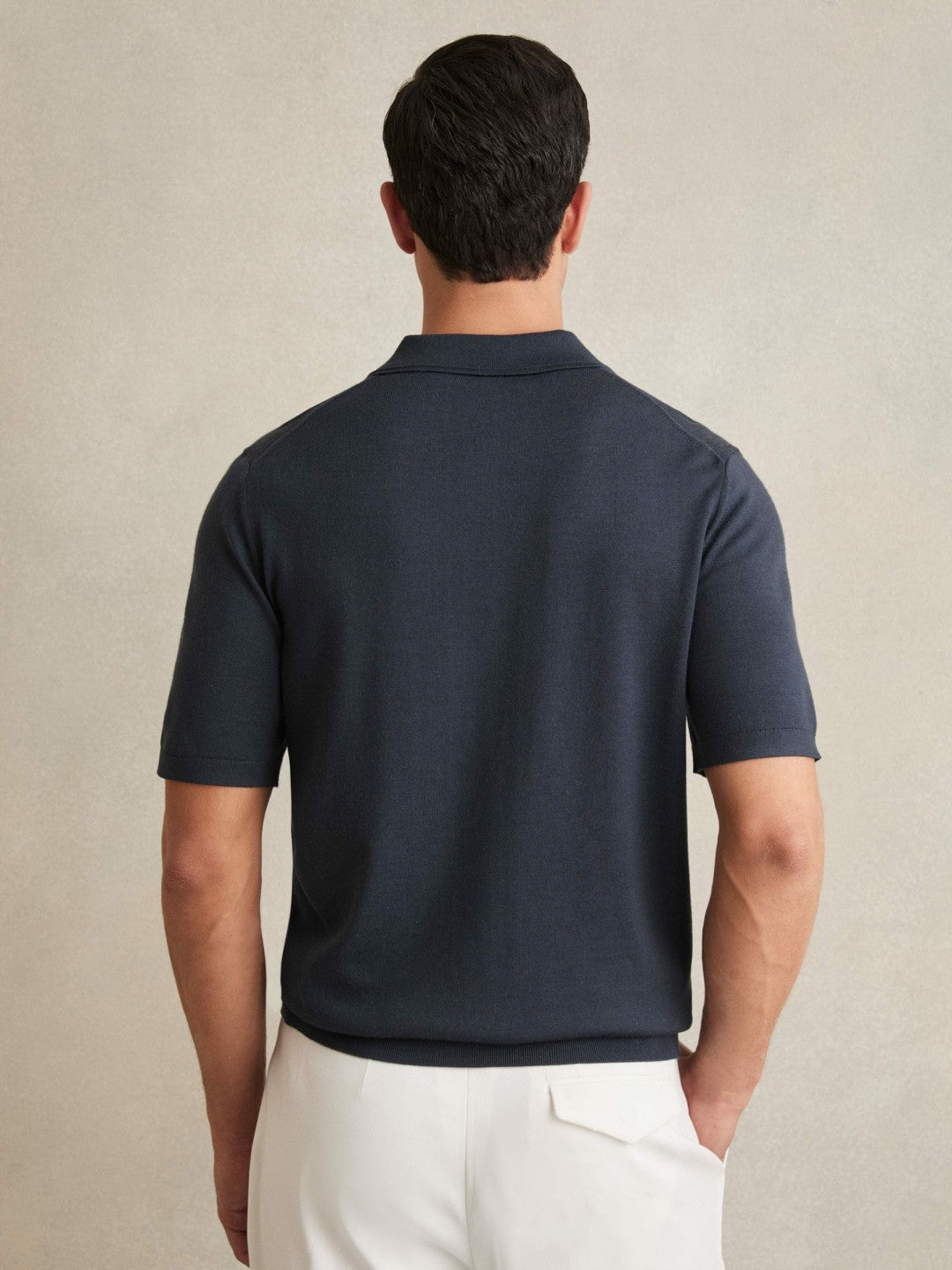 Merino Wool Short-Sleeve Polo Shirt in Midnight Navy | Reiss Men Exclusive