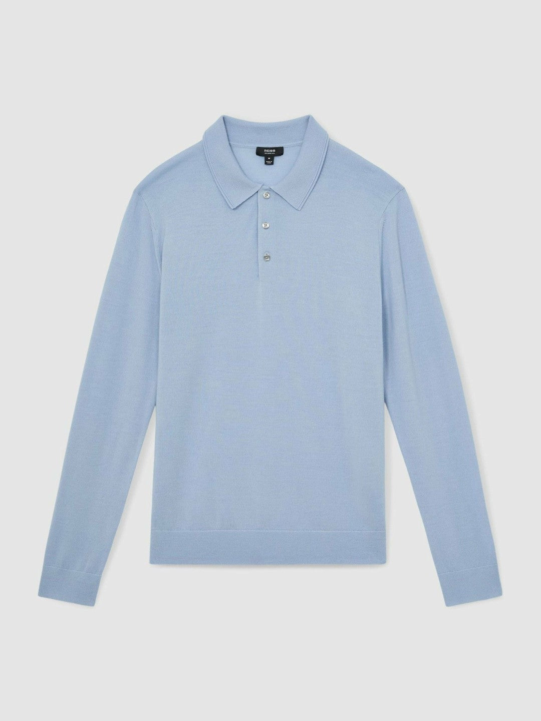 Merino Wool Long-Sleeve Polo Shirt in Soft Blue | Reiss Men Featured