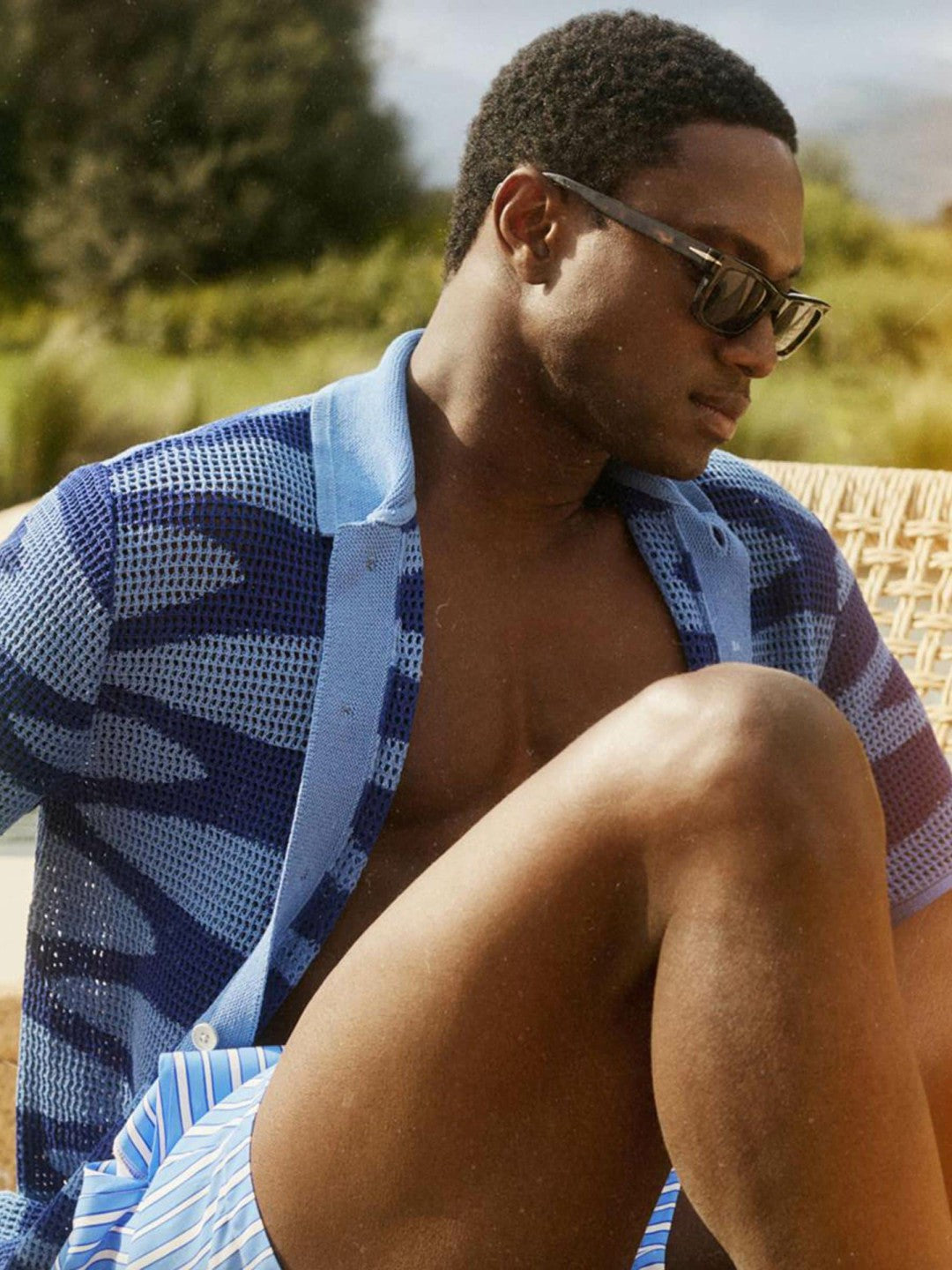 | Ché Wave Crochet Shirt in Blue | Reiss Men Recommended