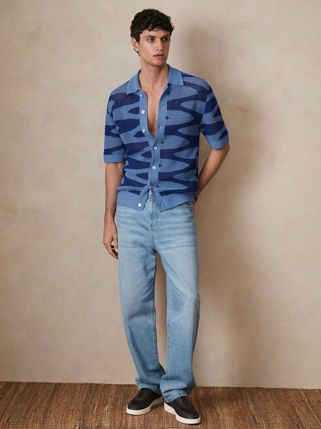 | Ché Wave Crochet Shirt in Blue | Reiss Men Recommended