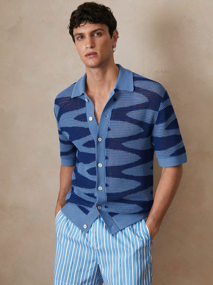 | Ché Wave Crochet Shirt in Blue | Reiss Men Recommended
