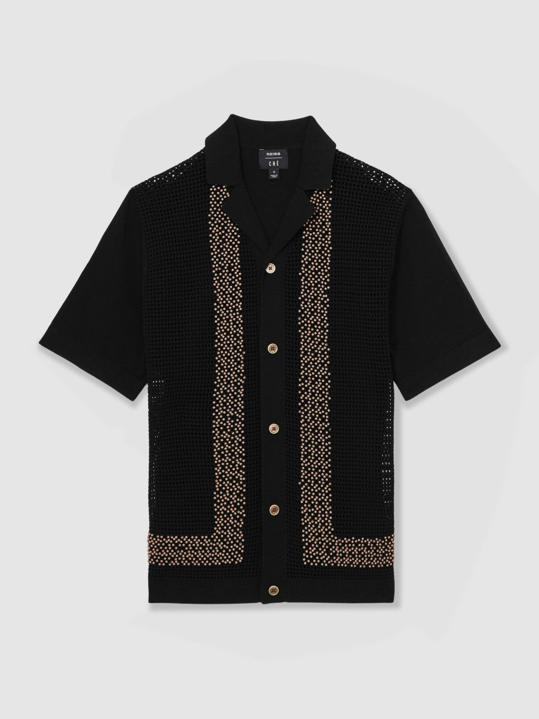 | Ché Beaded Crochet Shirt in Black | Reiss Men Exclusive