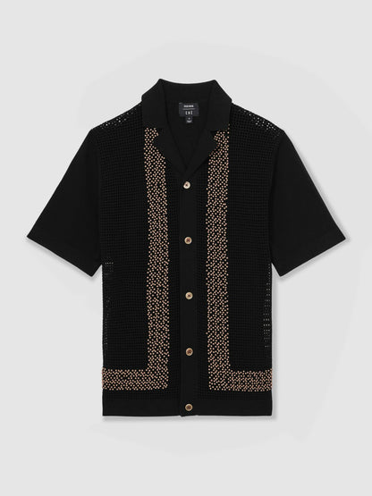 | Ché Beaded Crochet Shirt in Black | Reiss Men Exclusive