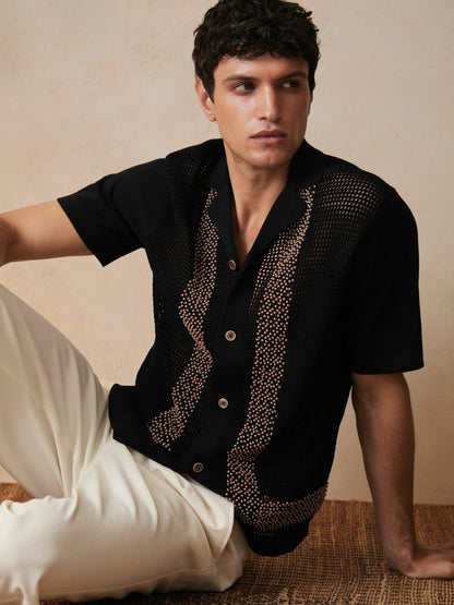 | Ché Beaded Crochet Shirt in Black | Reiss Men Exclusive