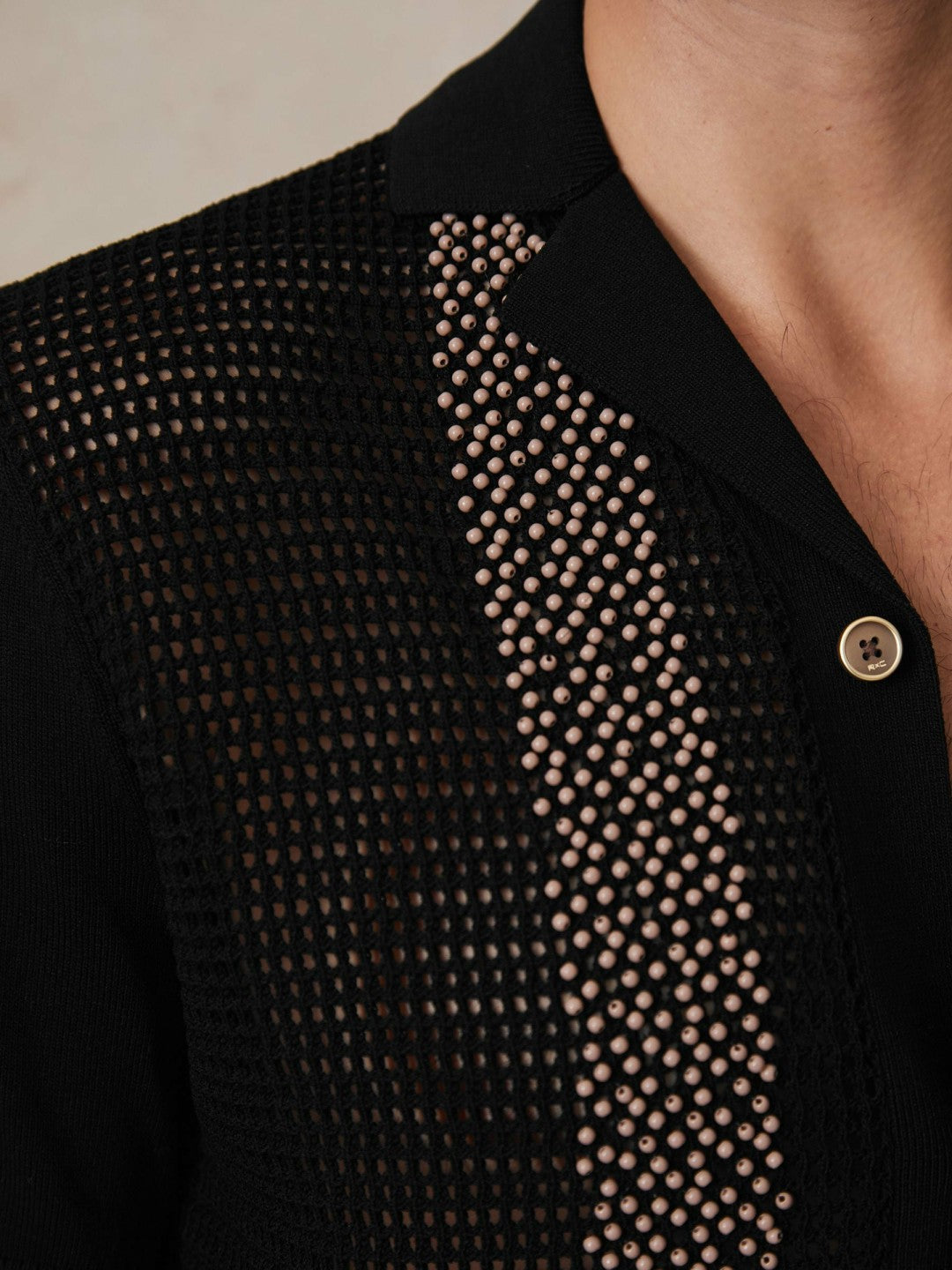 | Ché Beaded Crochet Shirt in Black | Reiss Men Exclusive
