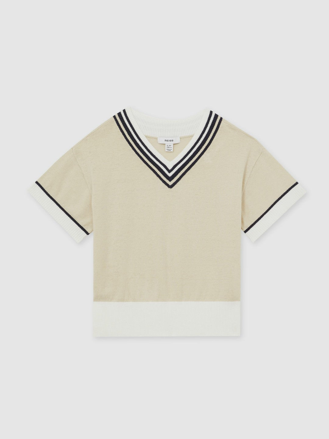 9-13 yrs Cotton-Linen Knit V-Neck Cricket Top in Neutral | Reiss Children & Baby Recommended