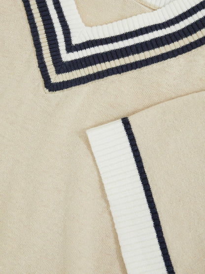 9-13 yrs Cotton-Linen Knit V-Neck Cricket Top in Neutral | Reiss Children & Baby Recommended