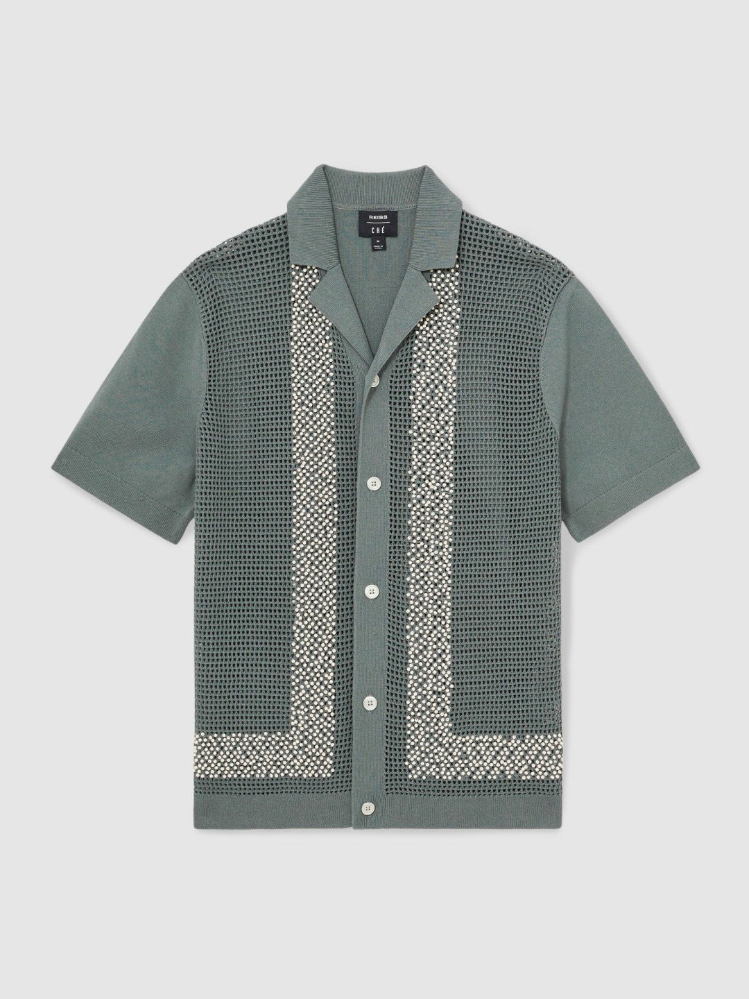 | Ché Beaded Crochet Shirt in Sage | Reiss Men Featured