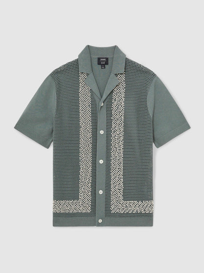 | Ché Beaded Crochet Shirt in Sage | Reiss Men Featured