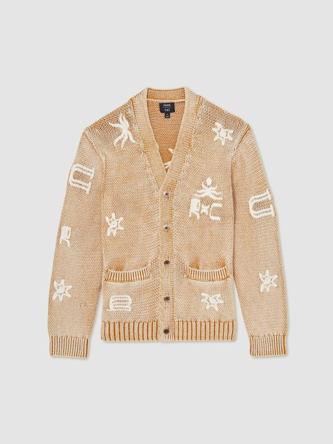 | Ché Motif-Embroidered Cardigan in Camel | Reiss Men Popular