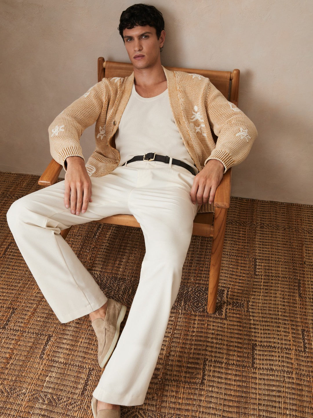 | Ché Motif-Embroidered Cardigan in Camel | Reiss Men Popular