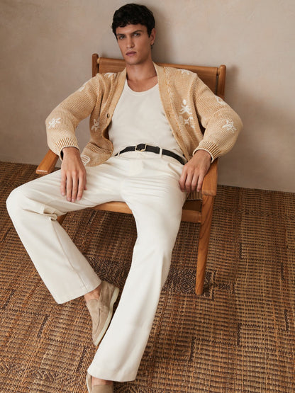 | Ché Motif-Embroidered Cardigan in Camel | Reiss Men Popular