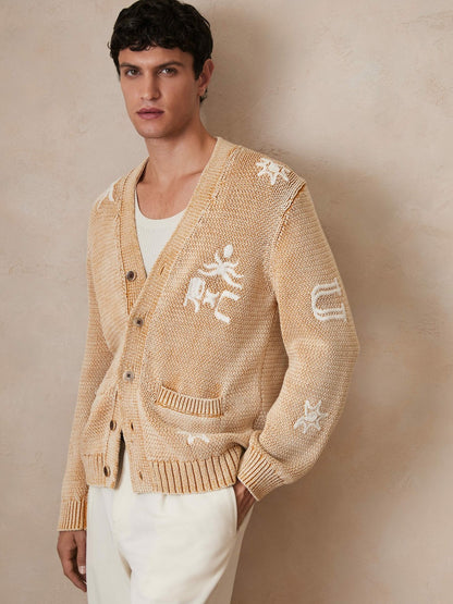 | Ché Motif-Embroidered Cardigan in Camel | Reiss Men Popular