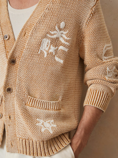 | Ché Motif-Embroidered Cardigan in Camel | Reiss Men Popular