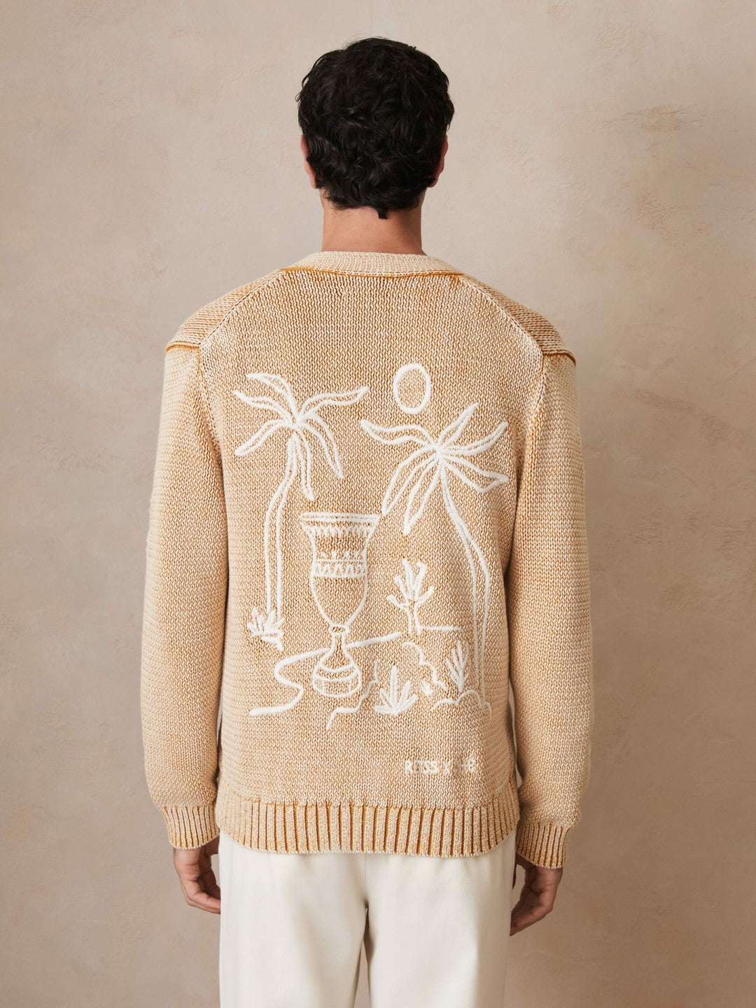 | Ché Motif-Embroidered Cardigan in Camel | Reiss Men Popular