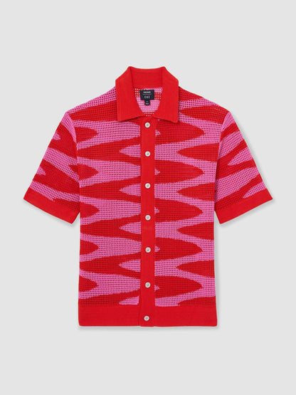 | Ché Wave Crochet Shirt in Pink | Reiss Men Featured