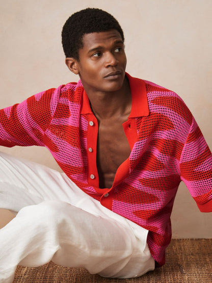 | Ché Wave Crochet Shirt in Pink | Reiss Men Featured